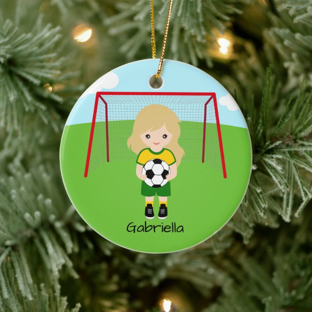 Adorno De Cerámica Navidades Chicas de fútbol de faro personalizado (Árbol)
