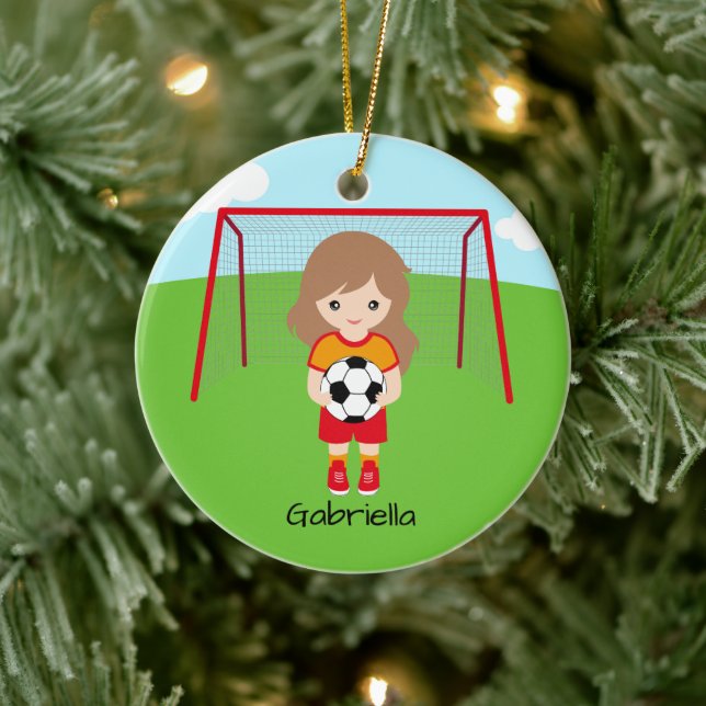 Adorno De Cerámica Navidades Chicas de fútbol de Light Brown (Árbol)