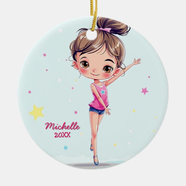 Adorno De Cerámica Navidades Chicas de gimnastas personalizadas (Frente)