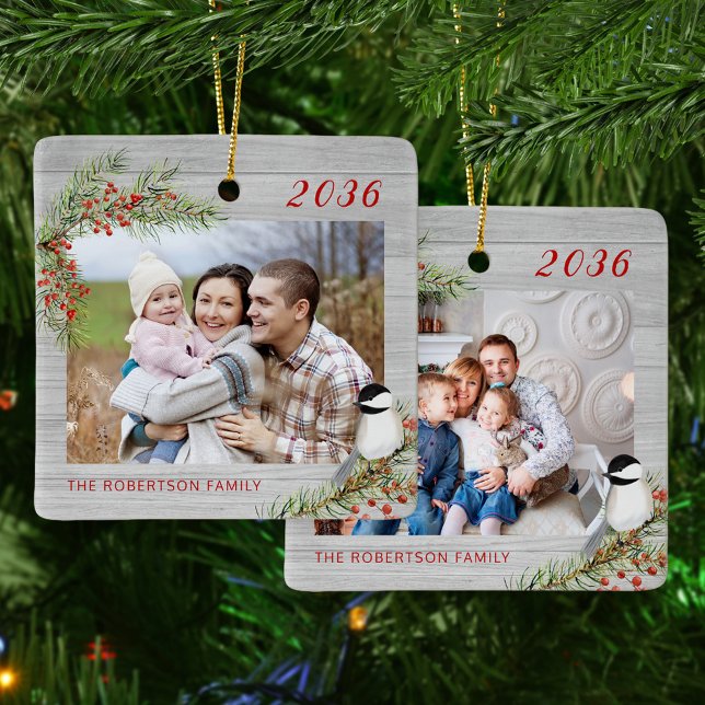 Adorno De Cerámica Navidades Chickadee Rustic Family 2 Foto (Subido por el creador)