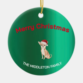Adorno De Cerámica Navidades Chihuahua Dog Green Merry Grey