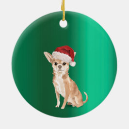 Adorno De Cerámica Navidades Chihuahua Dog Green Merry Grey