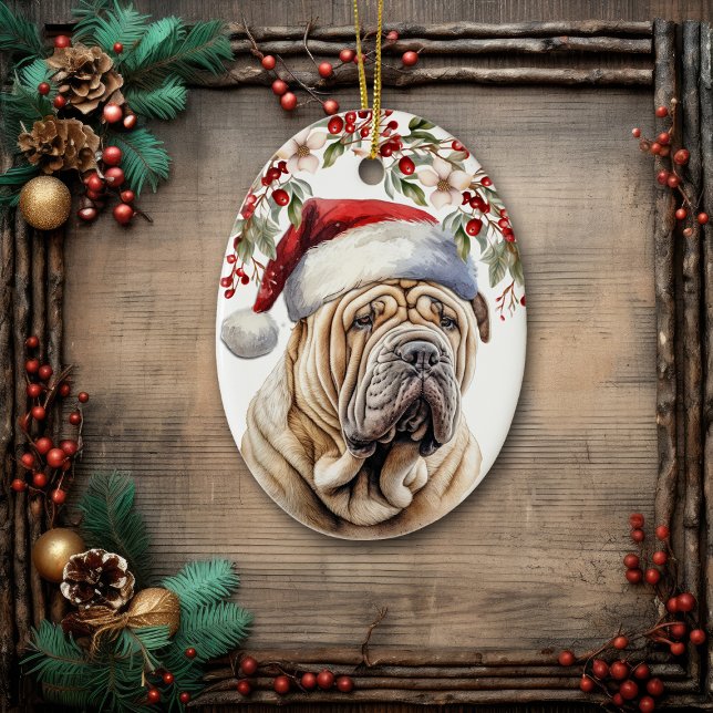 Adorno De Cerámica Navidades chinos de Shar-Pei Dog Holly Berry (Subido por el creador)