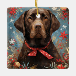 Adorno De Cerámica Navidades Chocolate Lab Perro