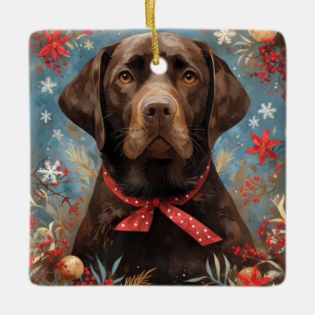 Adorno De Cerámica Navidades Chocolate Lab Perro (Anverso)