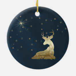 Adorno De Cerámica Navidades, ciervos dorados y copos de nieve