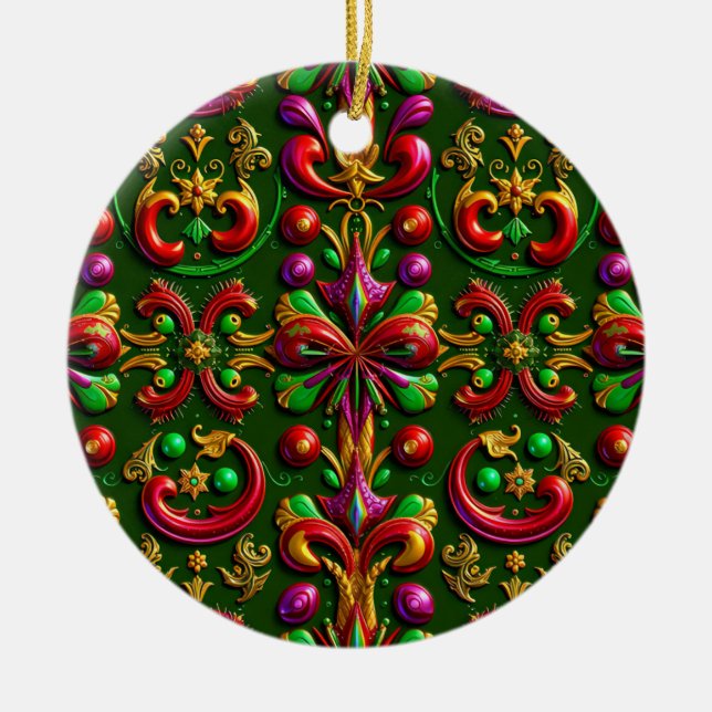 Adorno De Cerámica NAVIDADES Cinta 3D Purple Gold Green ~ (Frente)