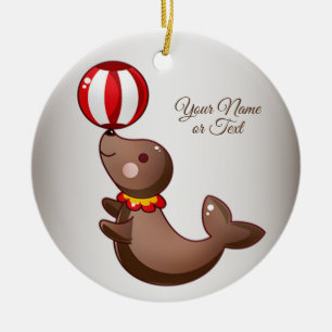 Adorno De Cerámica Navidades Circus Seal Red White Ball