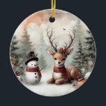 Adorno De Cerámica Navidades clásicos de los bosques de renos y snowm<br><div class="desc">estilo vintage</div>