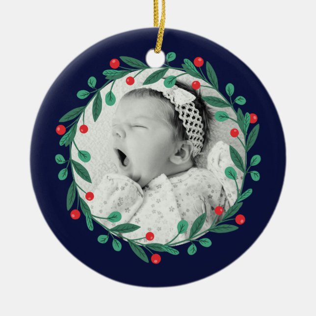 Adorno De Cerámica Navidades clásicos Wreath Babys primeros Navidades (Frente)