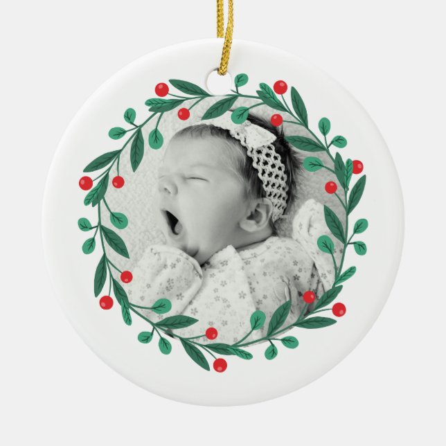 Adorno De Cerámica Navidades clásicos Wreath Babys primeros Navidades (Frente)
