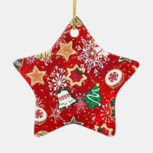 Adorno De Cerámica Navidades cocina y copos de nieve en rojo