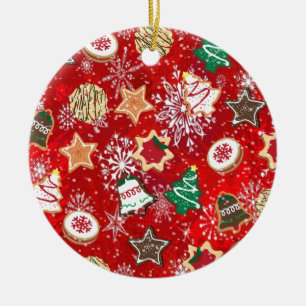 Adorno De Cerámica Navidades cocina y copos de nieve en rojo