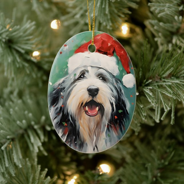 Adorno De Cerámica Navidades Collie con barba pinchan arte (Árbol)