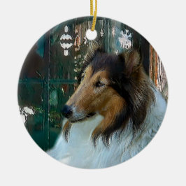 Adorno De Cerámica Navidades Collie en la ventana