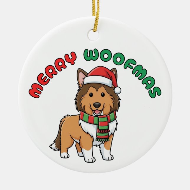 Adorno De Cerámica Navidades Collie Ornament: Merry Woofmas (Frente)