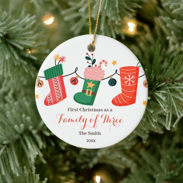 Adorno De Cerámica Navidades como familia de tres (Árbol)