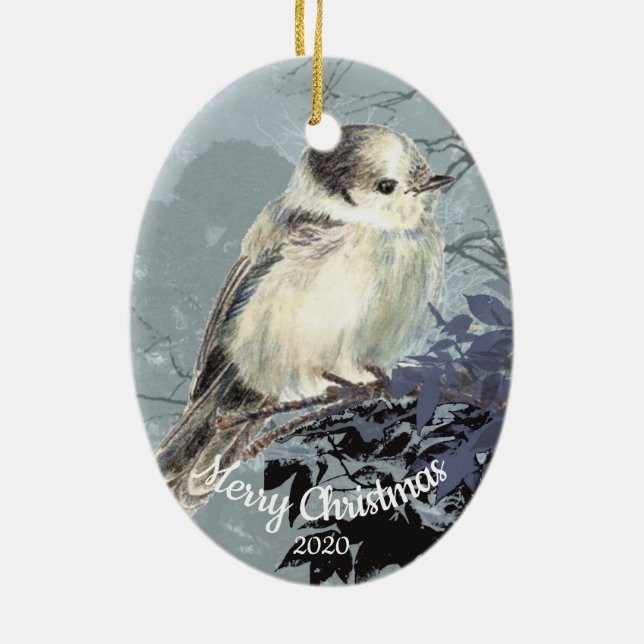 Adorno De Cerámica Navidades con citas personalizados acuarela Gris J (Atrás)