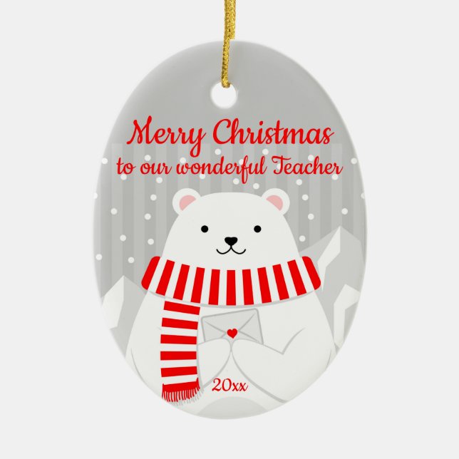 Adorno De Cerámica Navidades con citas personalizados oso polar aburr (Frente)