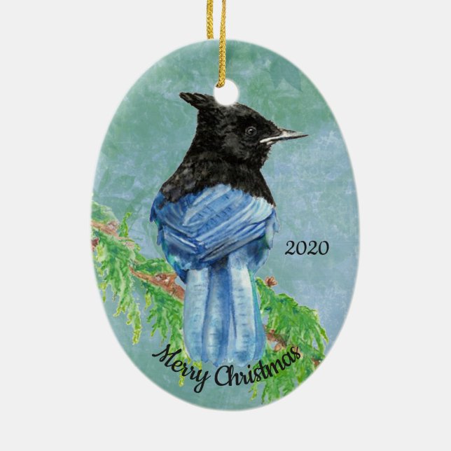 Adorno De Cerámica Navidades con citas personalizados Stellar Jay Bir (Atrás)