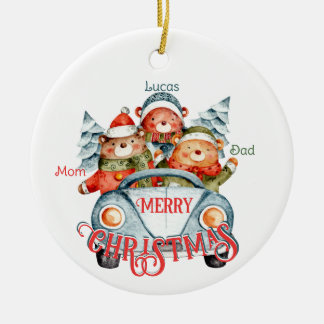 Adorno De Cerámica Navidades con familia de tres nombres