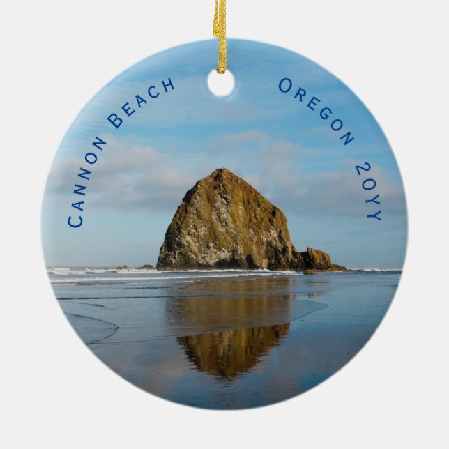 Adorno De Cerámica Navidades con fecha de Cannon Beach (Atrás)