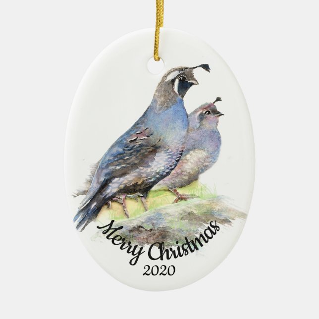 Adorno De Cerámica Navidades con fecha personalizado acuarela Califor (Frente)