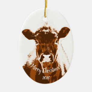 Adorno De Cerámica Navidades con fecha personalizado Granja de vaca A