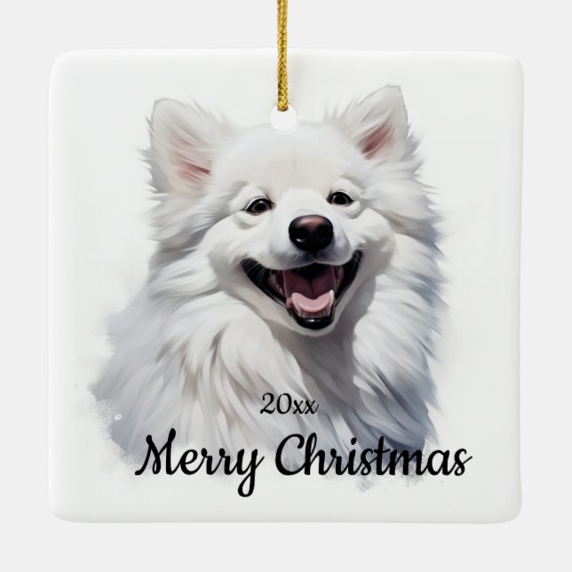 Adorno De Cerámica Navidades con fecha personalizado Samoyed Mascota  (Reverso)