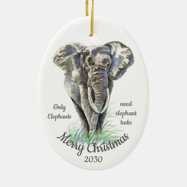Adorno De Cerámica Navidades con fecha personalizado Sólo los elefant (Atrás)