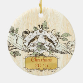 Adorno De Cerámica Navidades con foto de familia con pájaro cosechado
