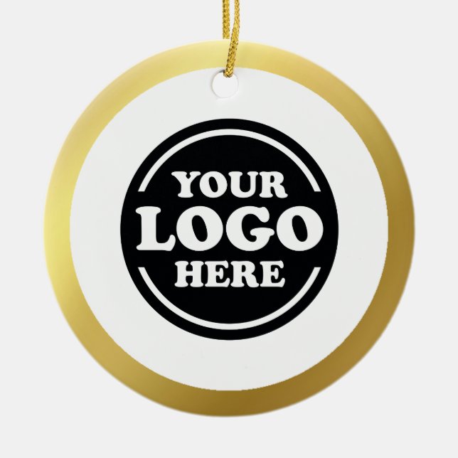 Adorno De Cerámica Navidades con logotipo comercial Gold Trim (Frente)