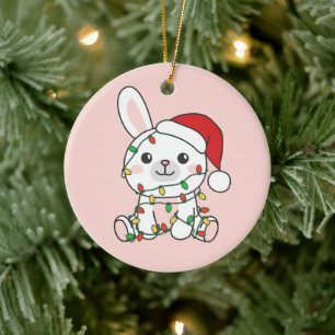 Adorno De Cerámica Navidades conejitas Animales de invierno conejos d
