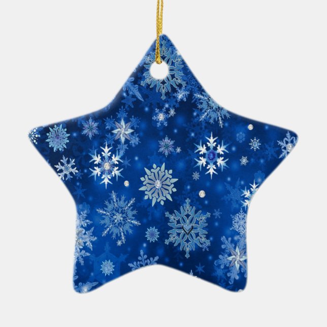 Adorno De Cerámica Navidades Copos de nieve azules y plateados (Frente)