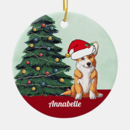 Adorno De Cerámica Navidades Corgi con Tail Santa Hat personalizado