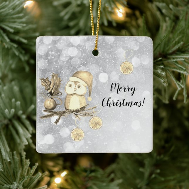 Adorno De Cerámica Navidades Cortan Lechuza Con Ramas Y Bolas (Árbol)