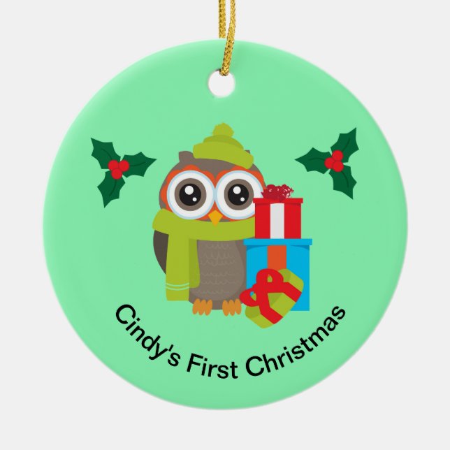 Adorno De Cerámica Navidades cortos Lechuza Rina (Frente)