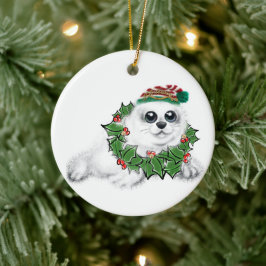 Adorno De Cerámica Navidades cortos Sello cachorro festivo animal árt