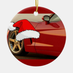 Adorno De Cerámica Navidades Corvette rojo