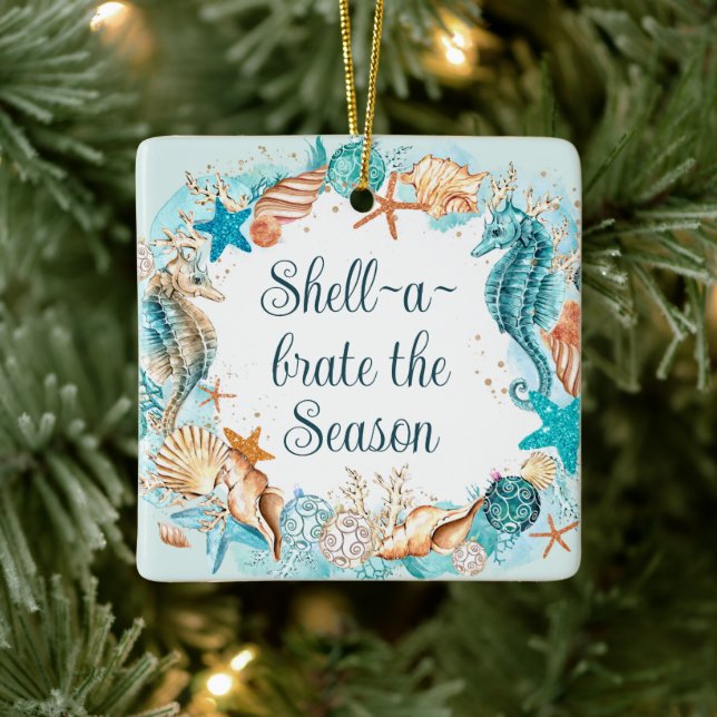 Adorno De Cerámica Navidades costeros Shell-A-Brate La Temporada (Árbol)