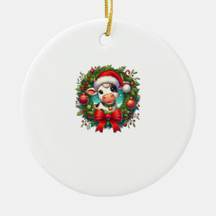 Adorno De Cerámica Navidades Cow Santa Hat Xmas _1
