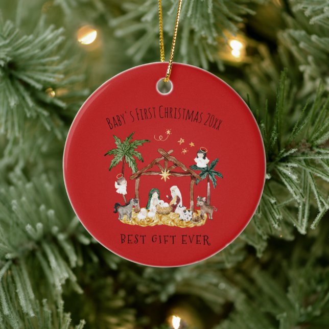 Adorno De Cerámica Navidades cristianos acuarela natividad roja (Árbol)