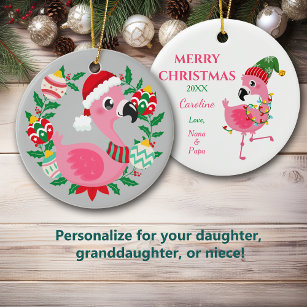Adorno De Cerámica Navidades Cuidados Flamingo Wreath Nieta