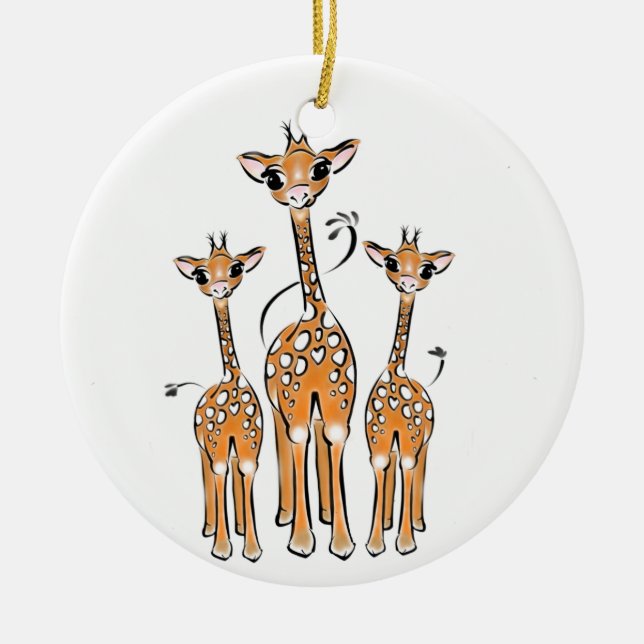 Adorno De Cerámica Navidades Cuidados Giraffe familia safari animales (Frente)