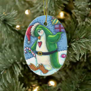 ADORNO DE CERÁMICA NAVIDADES CUIDADOS PENGUIN VESTIDO DE VERDE, VACAC