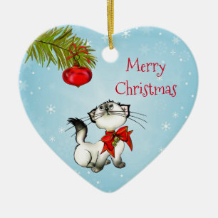 Adorno De Cerámica Navidades Curiosos Kitty Con Un Golpe Rojo