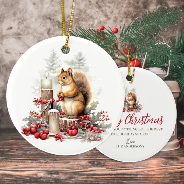 Adorno De Cerámica Navidades cutáneos chipmunk Bosque de bosque anima (Cute chipmunk forest woodland personalized Christmas ornament)
