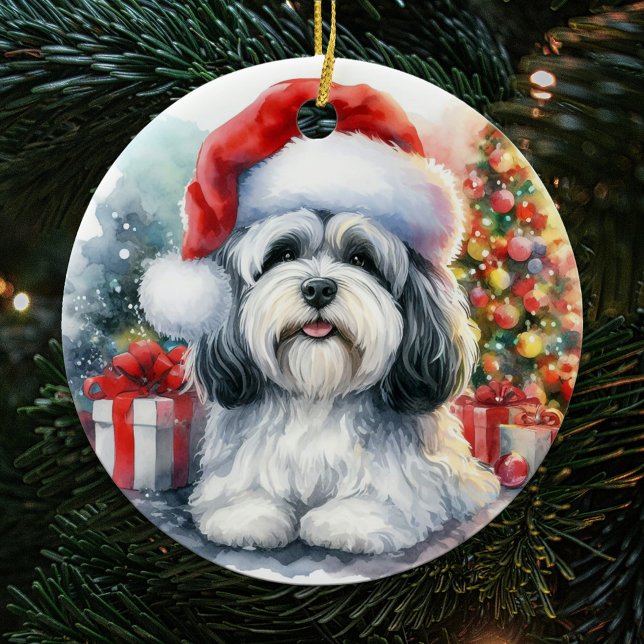 Adorno De Cerámica Navidades cutáneos de la acuarela de perro de Havá (Subido por el creador)