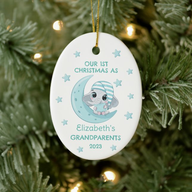 Adorno De Cerámica Navidades Cute 1 Abuelos Elephant Moon bebé (Árbol)