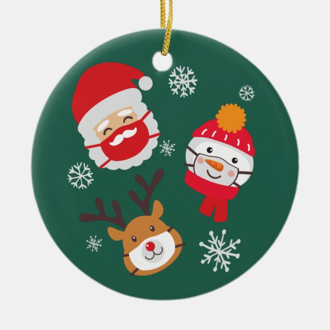 Adorno De Cerámica Navidades Cute 2020 Renos Santa Cuarentena (Frente)